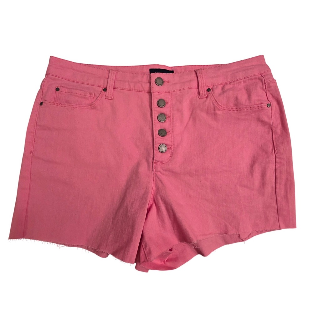 Charter Club Pink Button Fly Raw Hem Denim‎ Shorts Womens 12 High Rise Stretch